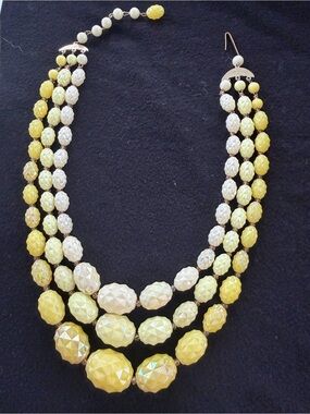 Vintage Yellow Multi-Strand Faceted Bead Necklace